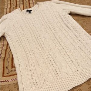Talbots Cream Cable Knit Crew Neck Sweater, Cotton Blend, Great condition, P